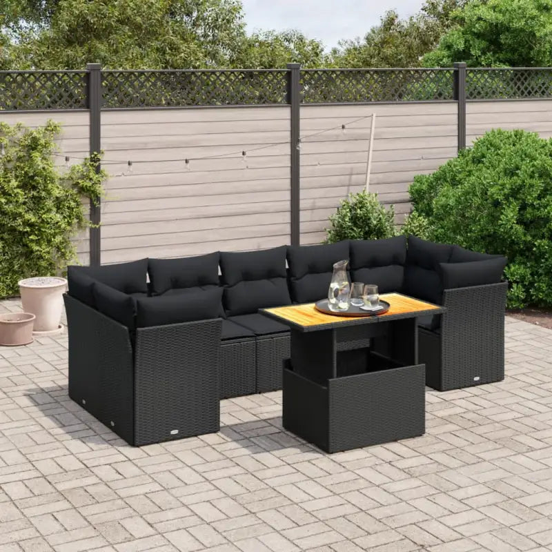 Loungebank voor tuin of terras met zwart materiaal en gepoedercoat staal - Zwart / 3x midden + 4x hoek + Tafel