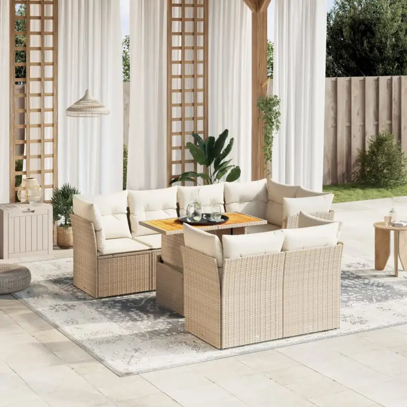 Loungebank voor tuin of terras met zwart materiaal en gepoedercoat staal - beige en crèmekleurig / Tafel + 4x hoek + 3x
