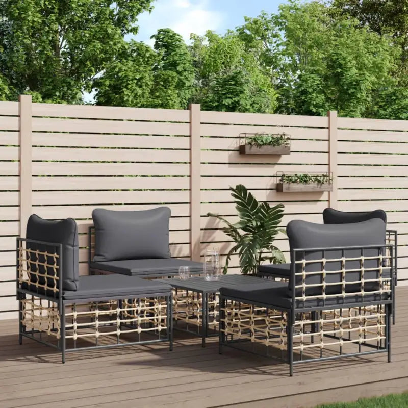 Loungebanken in antraciet poly rattan met gepoedercoat staal - 5 / Donkergrijs - Loungebanken