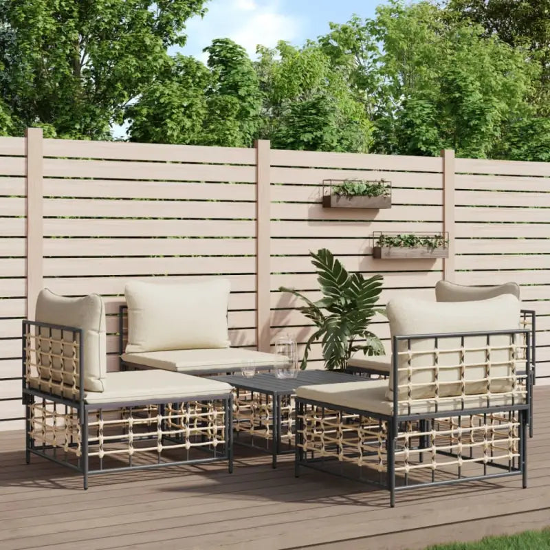 Loungebanken in antraciet poly rattan met gepoedercoat staal - 5 / Beige - Loungebanken