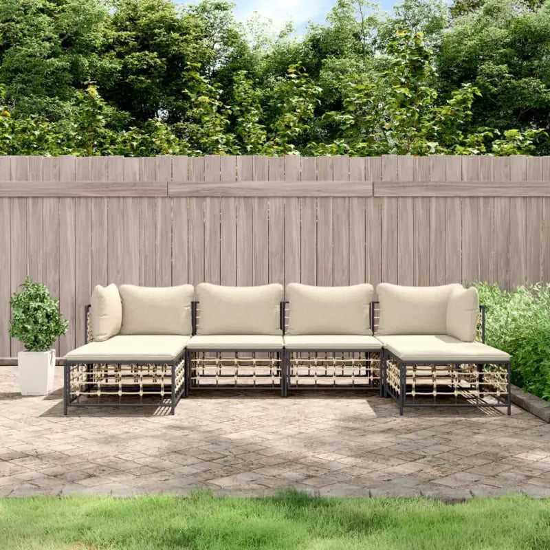 Loungebanken in poly rattan en antraciet materiaal voor buitengebruik - 1 / Beige / 2x hoek + 2x midden + 2x