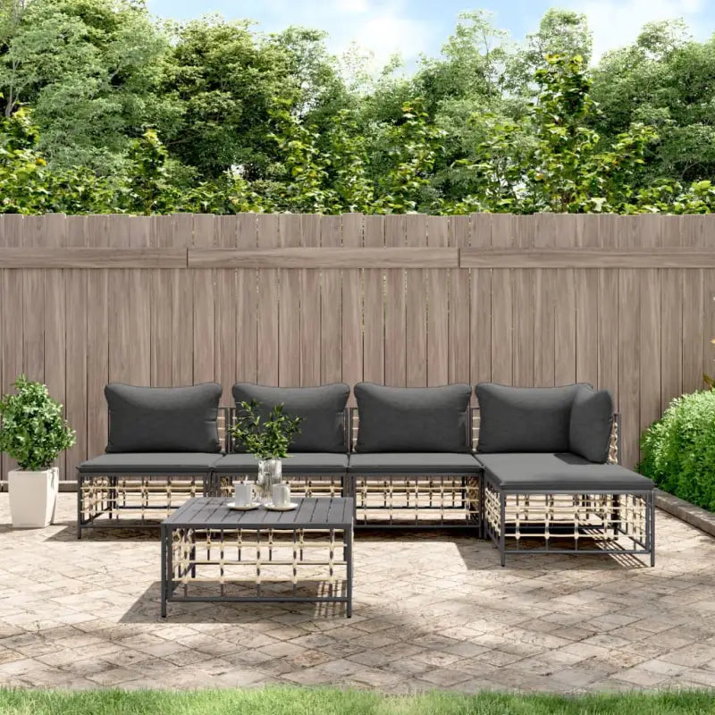 Loungebanken in poly rattan met antraciet materiaal en gepoedercoat staal - 1 / Donkergrijs / hoek + 3x midden