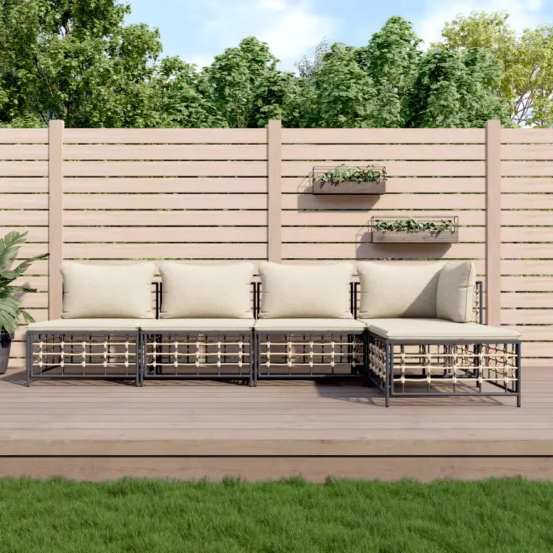 Loungebanken in poly rattan met antraciet materiaal en gepoedercoat staal - 1 / Beige / hoek + 3x midden + voetensteun