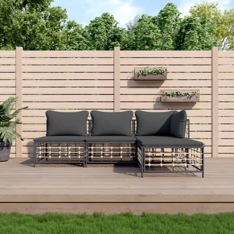 Loungebanken in poly rattan met antraciet materiaal en gepoedercoat staal - 1 / Donkergrijs / hoek + 2x midden