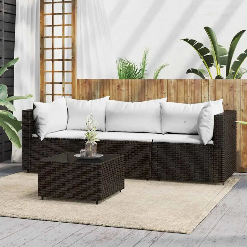 Loungebanken met poly rattan en eenvoudig schoon design - Bruin / 1 / 2x hoek + midden + Tafel - Loungebanken