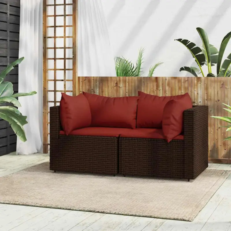 Loungebanken met poly rattan en eenvoudig schoon design - Bruin en rood / 1 / 2x hoek - Loungebanken