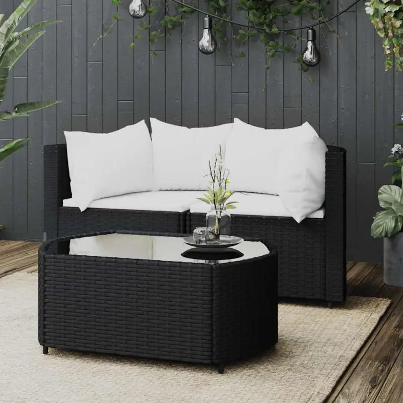 Loungebanken met poly rattan en eenvoudig schoon design - Zwart en wit / 1 / 2x hoek + Tafel - Loungebanken