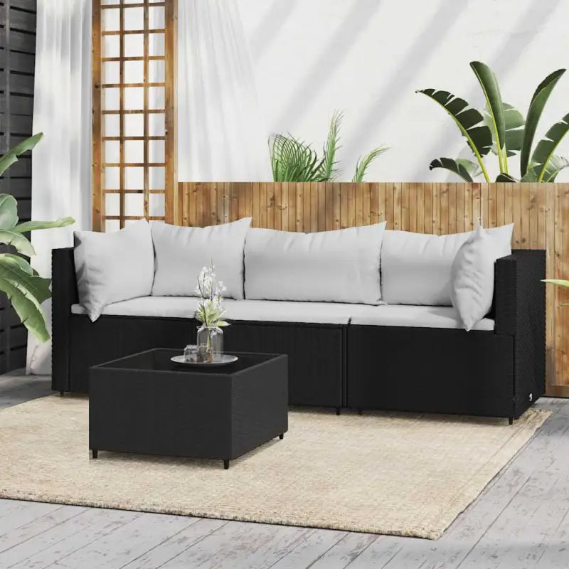 Loungebanken met poly rattan en eenvoudig schoon design - Zwart en wit / 1 / 2x hoek + midden + Tafel - Loungebanken