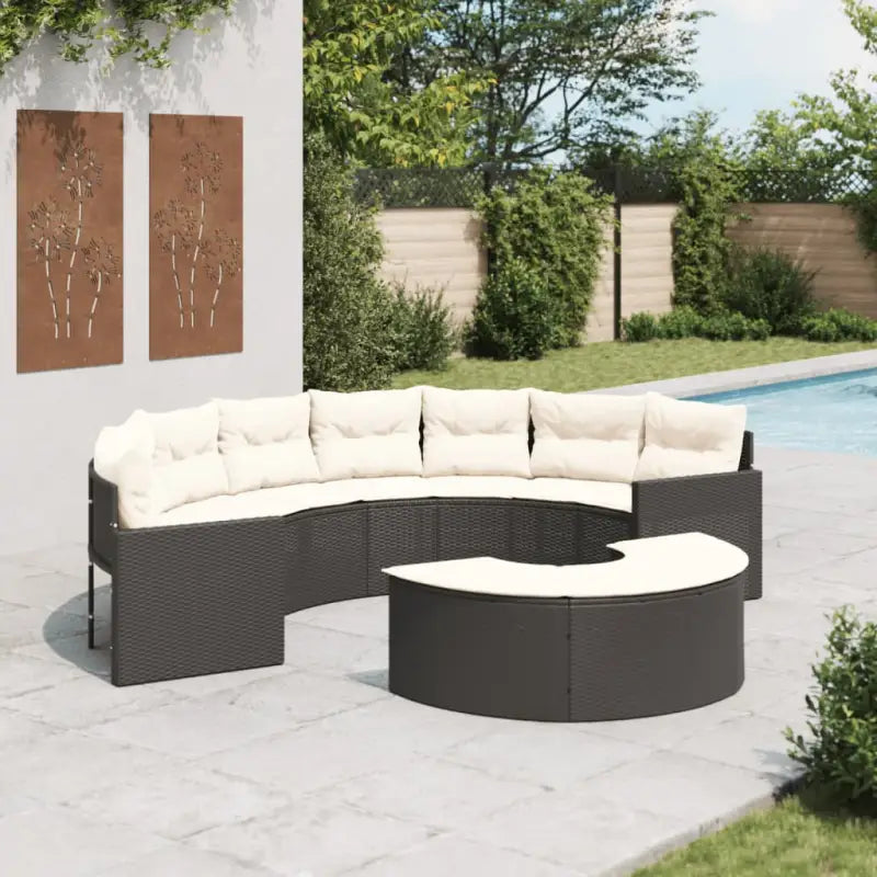 Loungebanken met poly rattan en gepoedercoat staal totale afmetingen - Zwart / 1 / Zonder tafel - Loungebanken