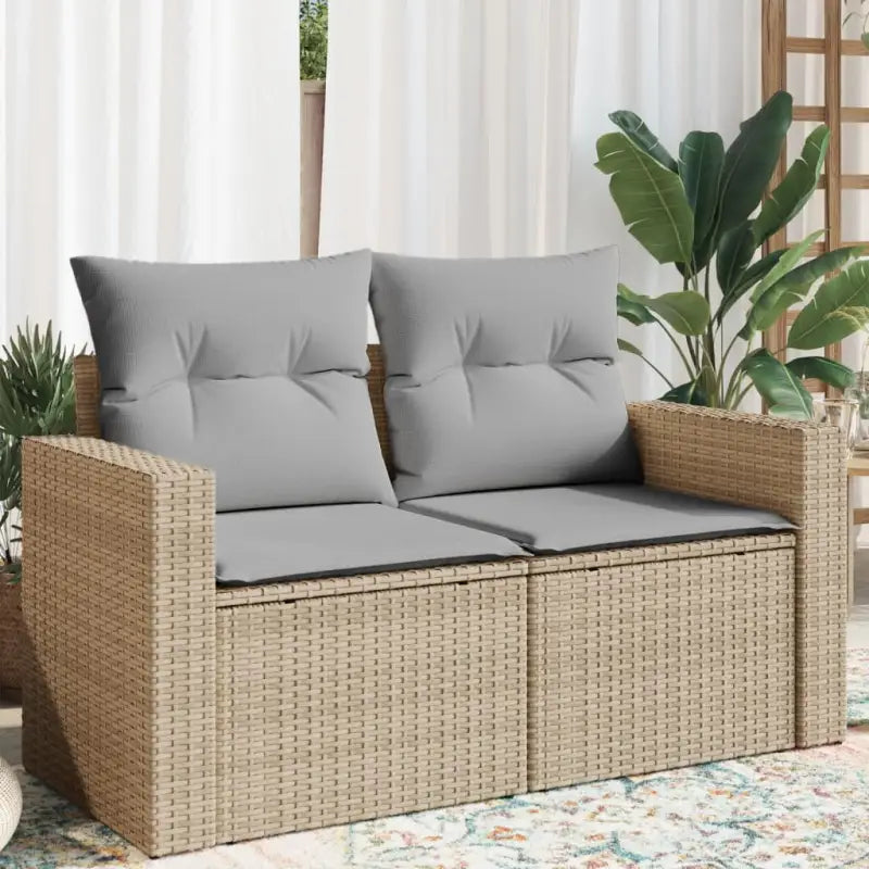 Loungebanken met poly rattan en waterdichte zak voor comfortabele zitervaring - Beige en grijs / 1 / met opbergruimte