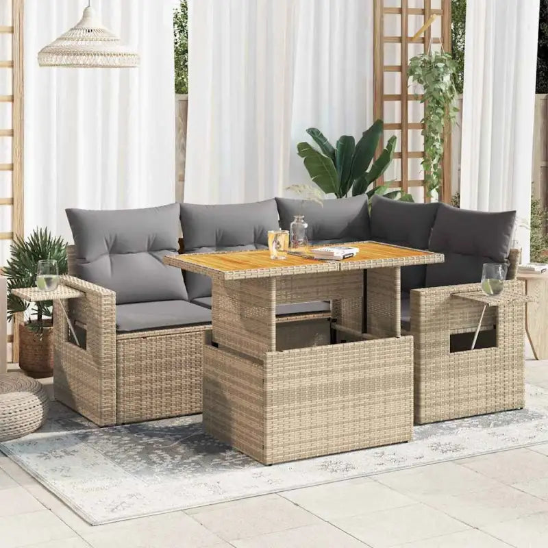 Loungebanken set in grijs materiaal van gepoedercoat staal voor tuin - Beige en grijs / met opbergruimte - Tuinsets