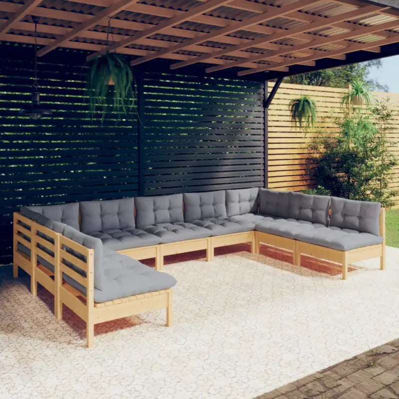 Loungebankset van massief grenenhout voor in de tuin - Bruin en grijs - Tuinsets