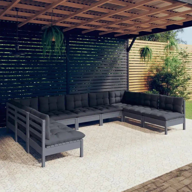 Loungebankset van massief grenenhout voor in de tuin - Grijs - Tuinsets