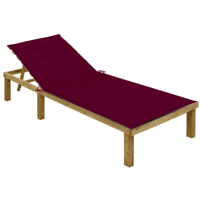 Loungebed van geïmpregneerd grenenhout met kussen voor buiten - Wijnrood / 1 - Ligstoelen