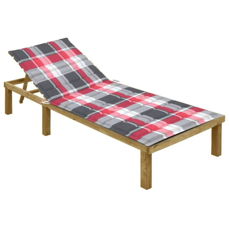 Loungebed van geïmpregneerd grenenhout met kussen voor buiten - Rood ruitpatroon / 1 - Ligstoelen