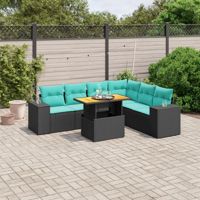 Loungeetset in zwart materiaal met gepoedercoat staal en perfecte afmetingen - Zwart / 3x midden + Tafel + hoek