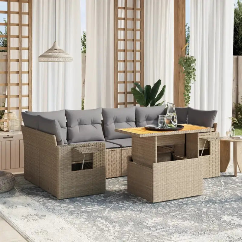 Loungeset in beige materiaal met gepoedercoat staal en Afmetingen - Tuinsets