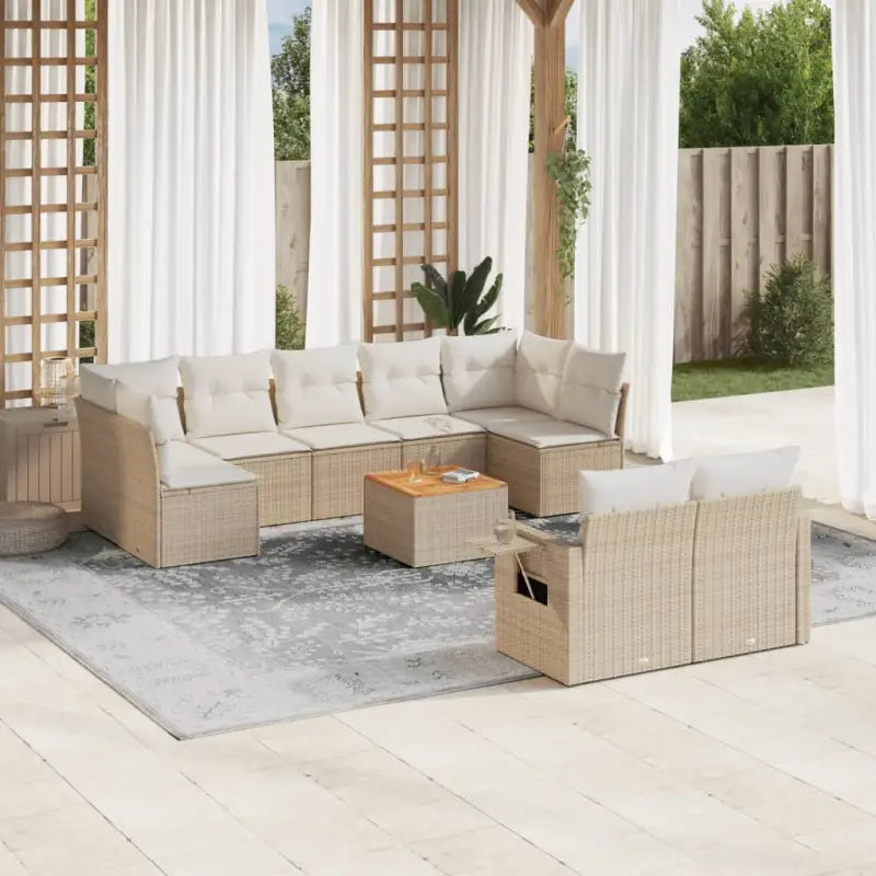 Loungeset in gemengd beige materiaal voor je tuin of terras - Beige / 2x corner + table + 5x middle - Tuinsets
