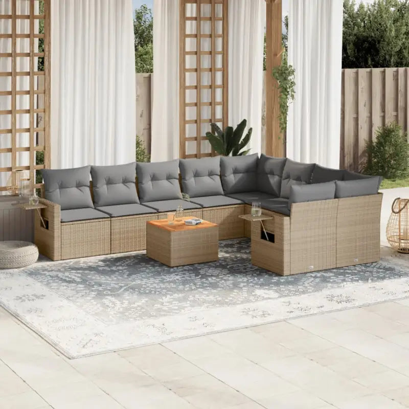 Loungeset in gemengd beige materiaal voor je tuin of terras - Beige en grijs / Tafel + 2x hoek + 5x midden - Tuinsets