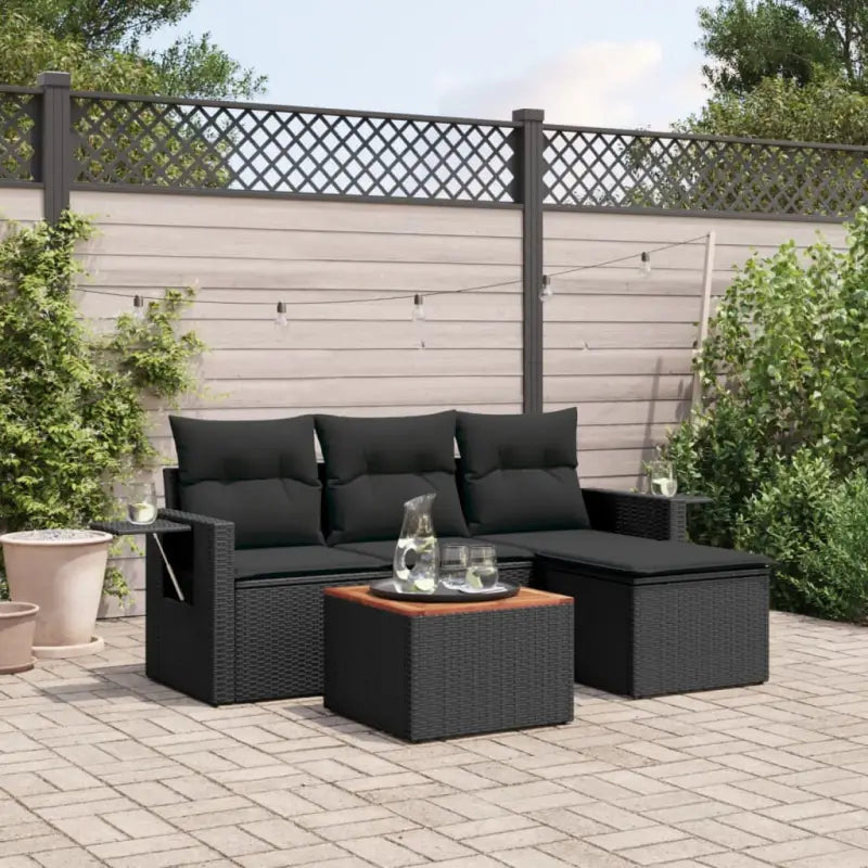 Loungeset in gemengd beige met waterdichte tas voor buitenplezier - Zwart - Tuinsets