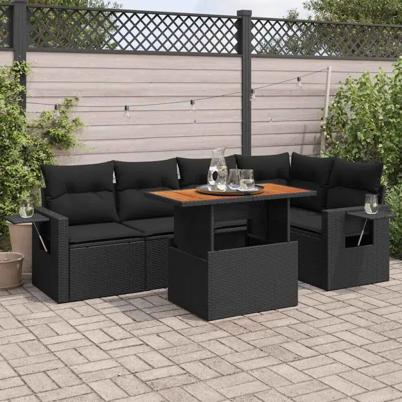 Loungeset in grijs materiaal met gepoedercoat staal afmetingen - Zwart / 3x hoek + Tafel + 2x midden - Tuinsets