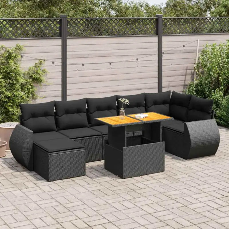 Loungeset in grijs materiaal met gepoedercoat staal afmetingen - Zwart / 3x hoek + Tafel + 3x midden + voetensteun