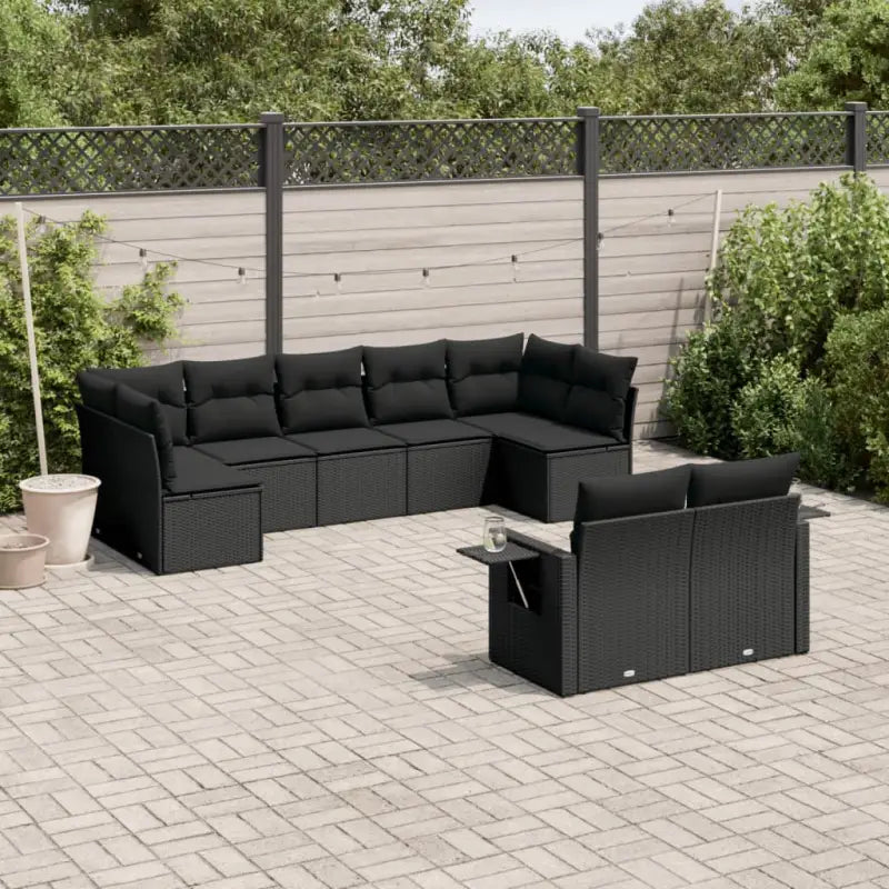 Loungeset in grijs materiaal met gepoedercoat staal en afmetingen - Zwart / Met tafel - Tuinsets