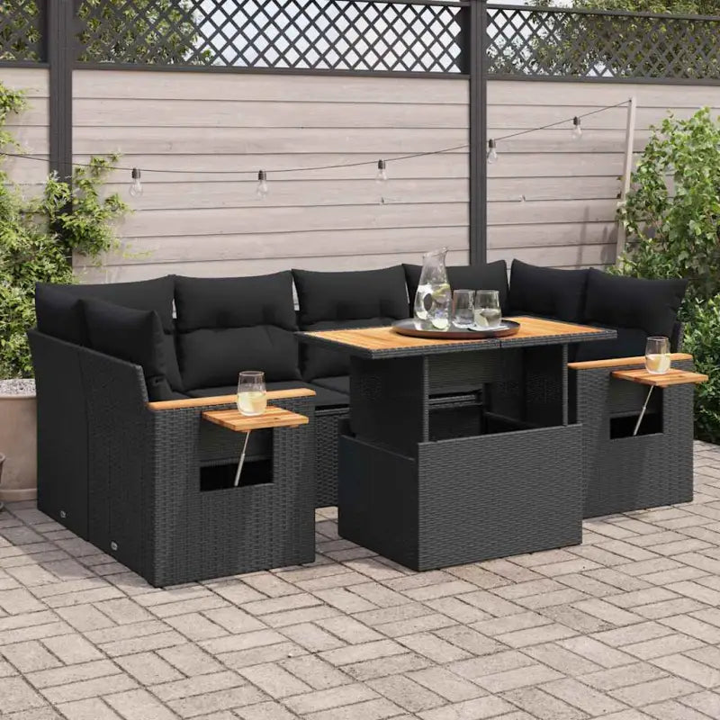 Loungeset in grijs materiaal met gepoedercoat staal en comfortabele afmetingen - Zwart / met opbergruimte - Tuinsets