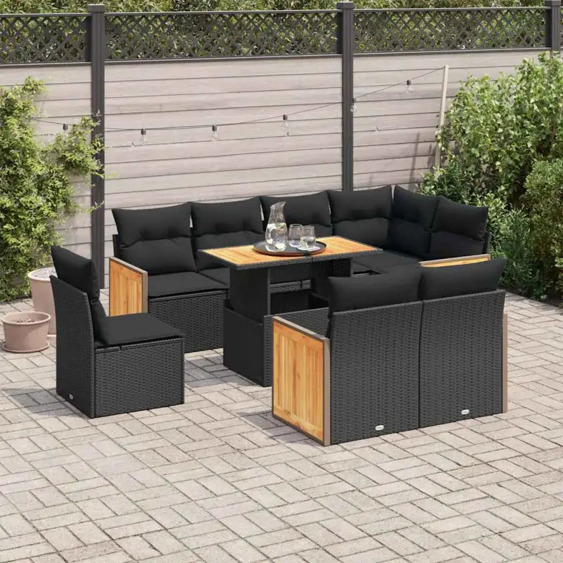 Loungeset in grijs materiaal met gepoedercoat staal en comfortabele afmetingen - Zwart / met opbergruimte - Tuinsets