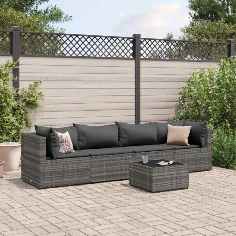 Loungeset in grijs materiaal met gepoedercoat staal en comfortabele rugkussens - Tuinsets