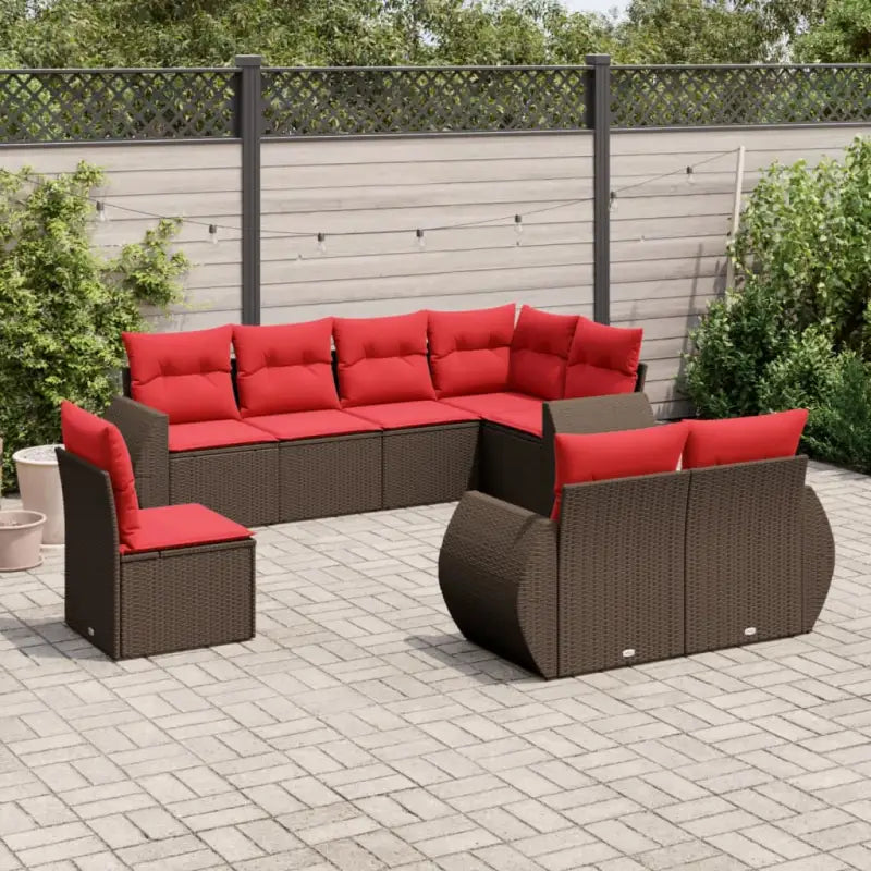 Loungeset in grijs materiaal met gepoedercoat staal en waterdichte tas - Bruin en rood / Zonder tafel - Tuinsets