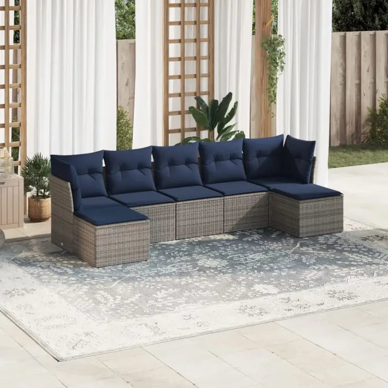 Loungeset in zwart materiaal met gepoedercoat staal voor tuin en terras - Beige en grijs / Zonder tafel - Tuinsets