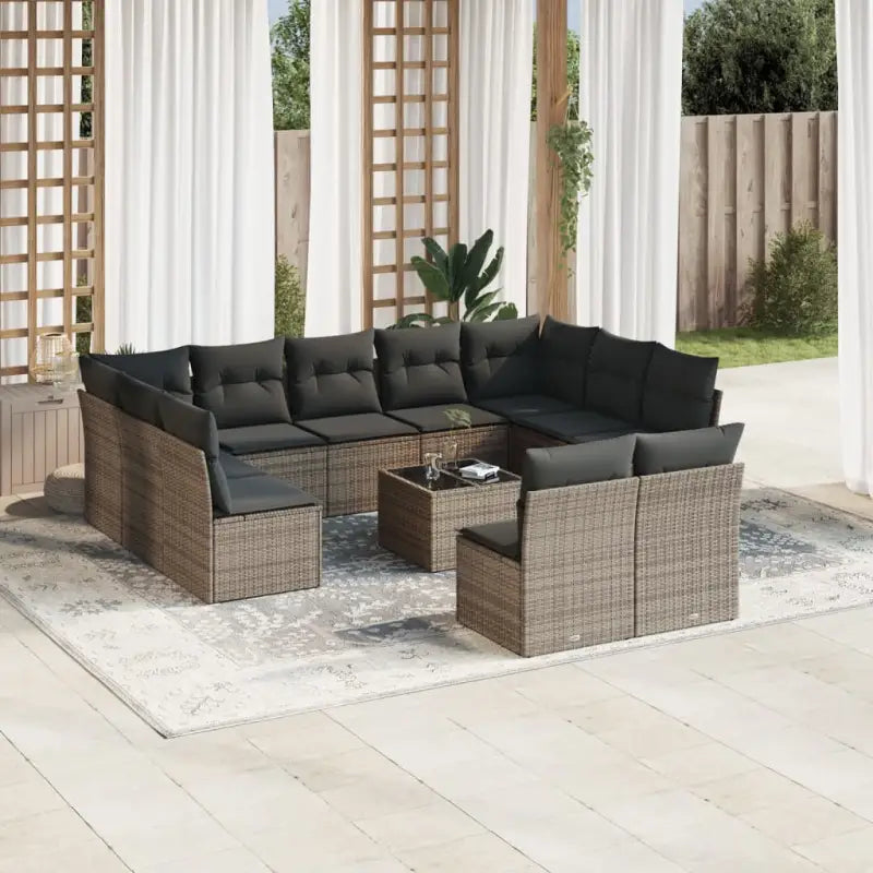 Loungeset in zwart materiaal met waterdichte tas en gepoedercoat staal - Grijs / Met tafel - Tuinsets