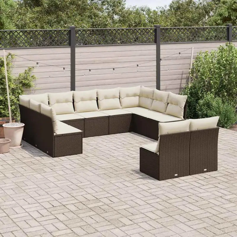 Loungeset in zwart materiaal met waterdichte tas en gepoedercoat staal - Bruin en crème / Zonder tafel - Tuinsets