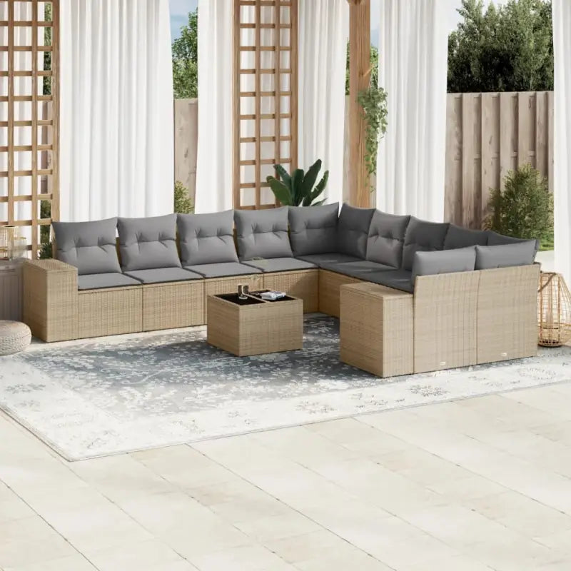 Loungeset met beige materiaal en gepoedercoat staal voor buitenplezier - Beige en grijs / Zonder tafel - Tuinsets