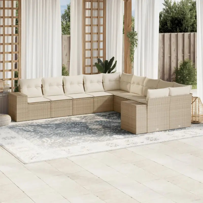 Loungeset met beige materiaal en gepoedercoat staal voor buitenplezier - beige en crèmekleurig / Met tafel - Tuinsets