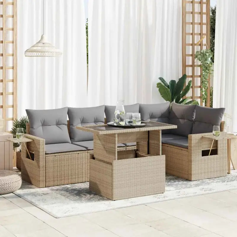 Loungeset met beige materiaal en gepoedercoat staal voor buitengebruik - Beige en grijs / met opbergruimte - Tuinsets