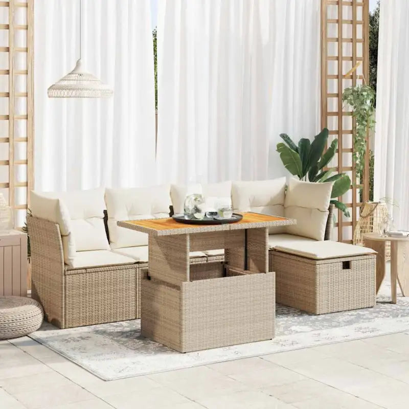 Loungeset met beige materiaal en gepoedercoat staal afmetingen - beige en crèmekleurig / met opbergruimte - Tuinsets