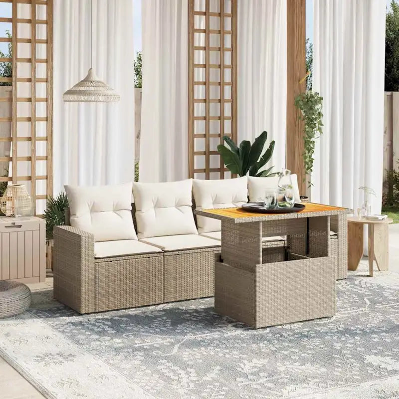 Loungeset met beige materiaal en gepoedercoat staal afmetingen - beige en crèmekleurig / zonder opbergruimte - Tuinsets