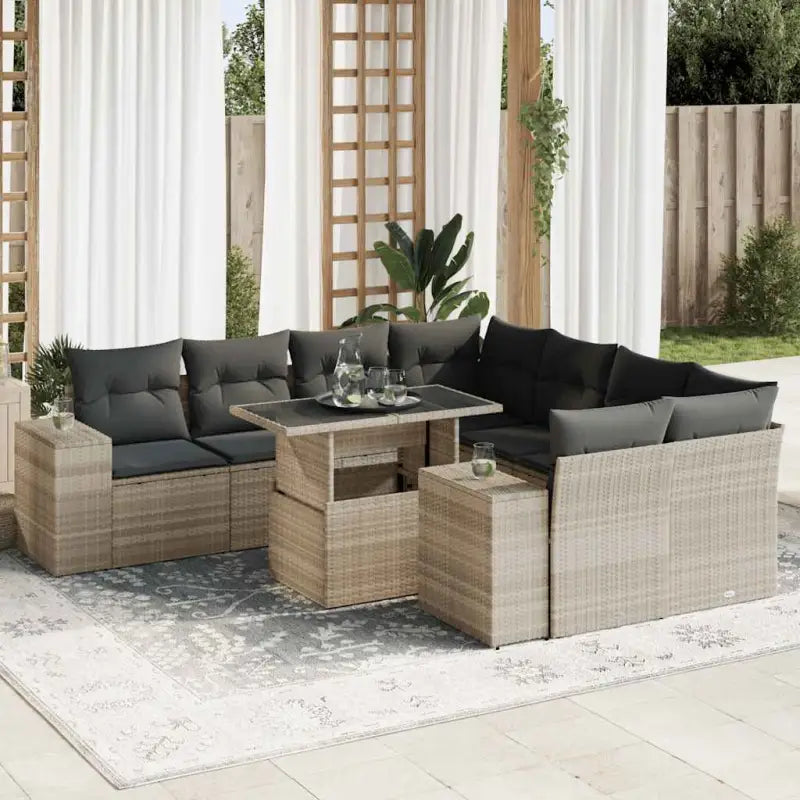 Loungeset met beige materiaal en gepoedercoat staal afmetingen - Lichtgrijs / met opbergruimte - Tuinsets