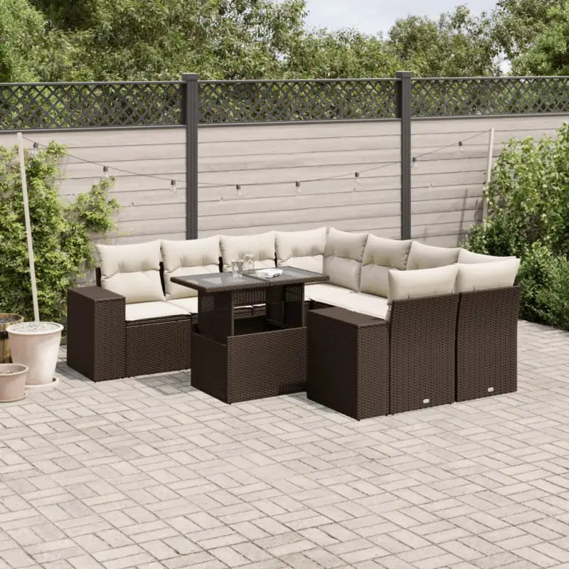 Loungeset met beige materiaal en gepoedercoat staal afmetingen - Bruin en crème / zonder opbergruimte - Tuinsets