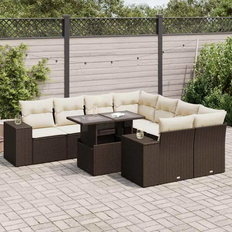 Loungeset met beige materiaal en gepoedercoat staal afmetingen - Bruin en crème / met opbergruimte - Tuinsets