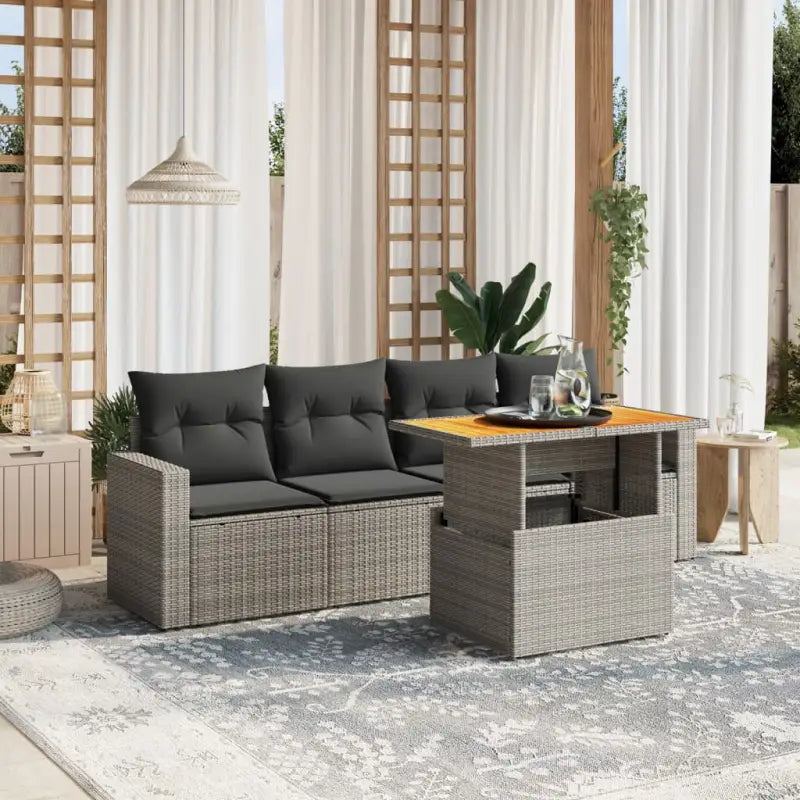 Loungeset met beige materiaal en gepoedercoat staal afmetingen - Grijs / zonder opbergruimte - Tuinsets