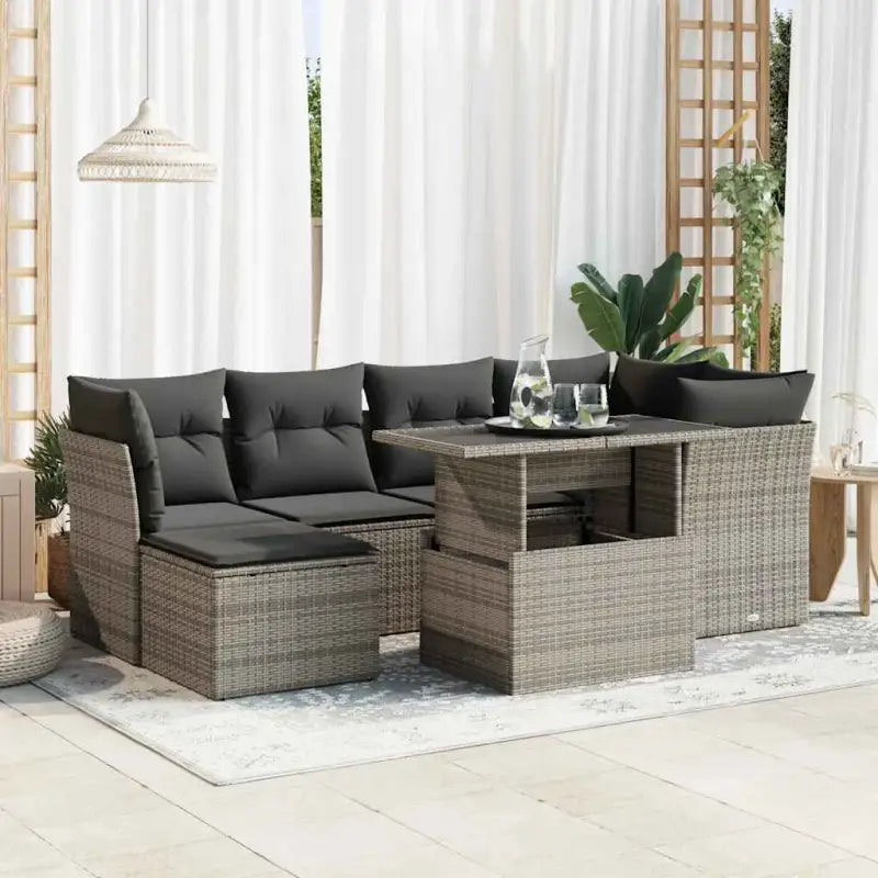 Loungeset met beige materiaal en gepoedercoat staal afmetingen - Grijs / met opbergruimte - Tuinsets