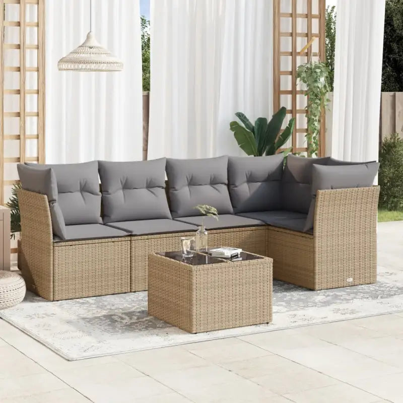 Loungeset met beige materiaal en gepoedercoat staal afmetingen - Beige en grijs / Met tafel - Tuinsets