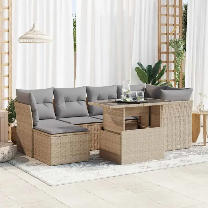 Loungeset met beige materiaal en gepoedercoat staal afmetingen - Beige en grijs / met opbergruimte - Tuinsets