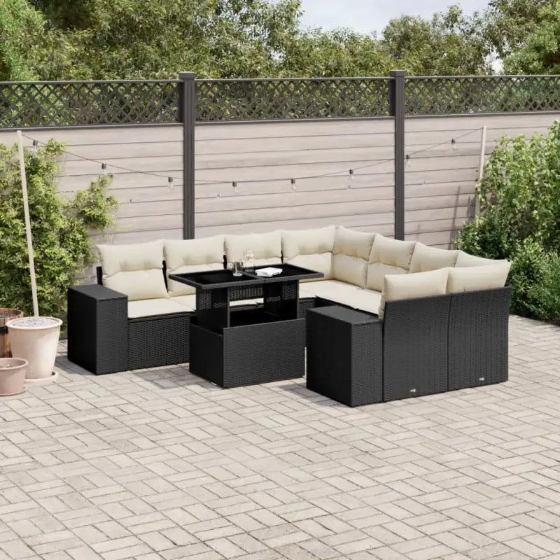 Loungeset met beige materiaal en gepoedercoat staal afmetingen - Zwart en crème / zonder opbergruimte - Tuinsets