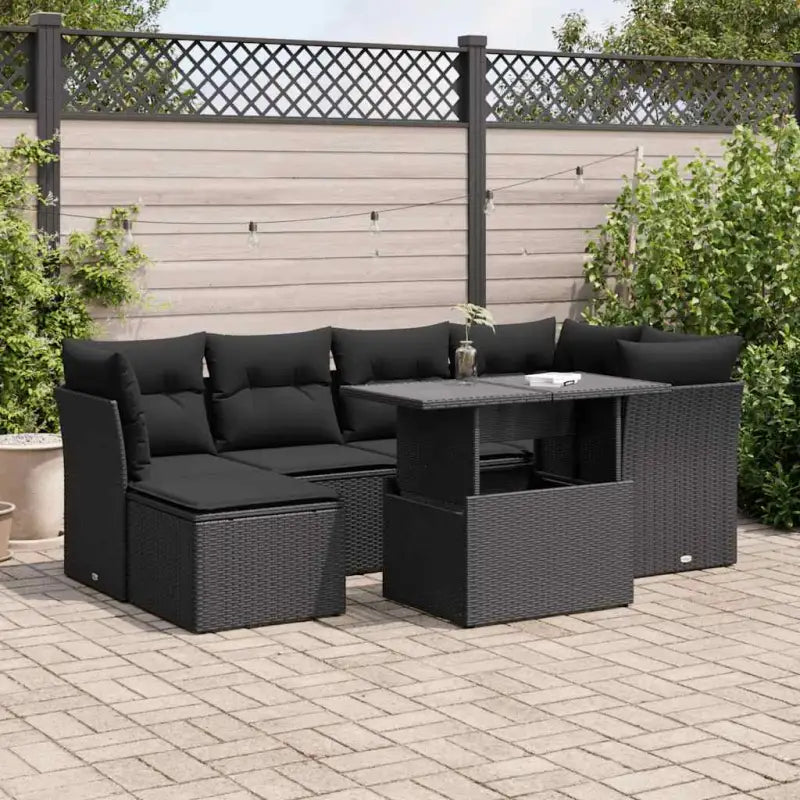 Loungeset met beige materiaal en gepoedercoat staal afmetingen - Zwart / met opbergruimte - Tuinsets