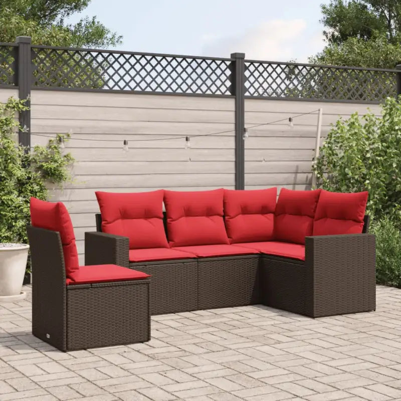 Loungeset met gepoedercoat staal en bruin materiaal voor tuin en terras - Bruin en rood / Zonder tafel - Tuinsets