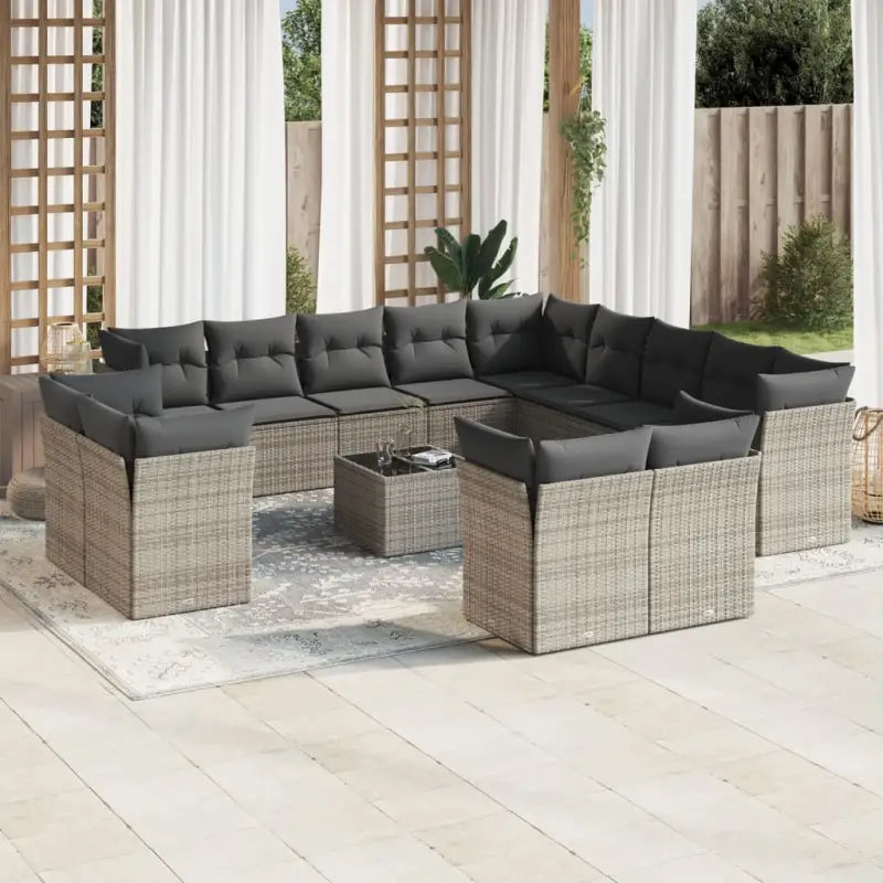 Loungeset met poly rattan en beige materiaal voor tuin of terras - Grijs / Met tafel - Tuinsets